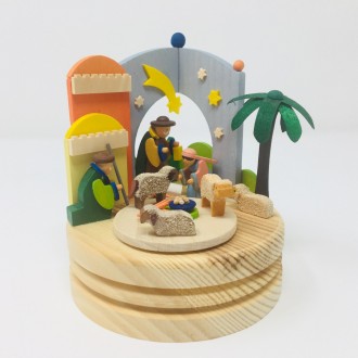 Wooden nativity scene with music box
