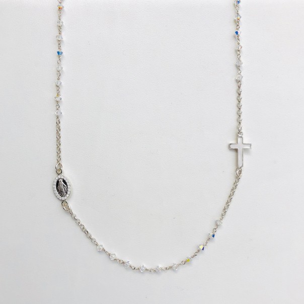 Girocollo rosario in argento e cristallo bianco