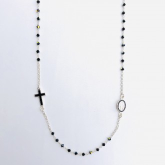 Girocollo rosario in argento e cristallo nero