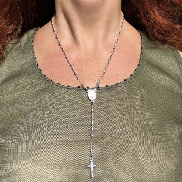Rosario in argento grano ovale