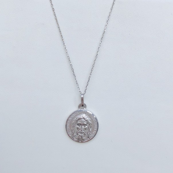 White silver Holy Face medal