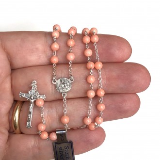 Rosario in corallo rosa e argento 2