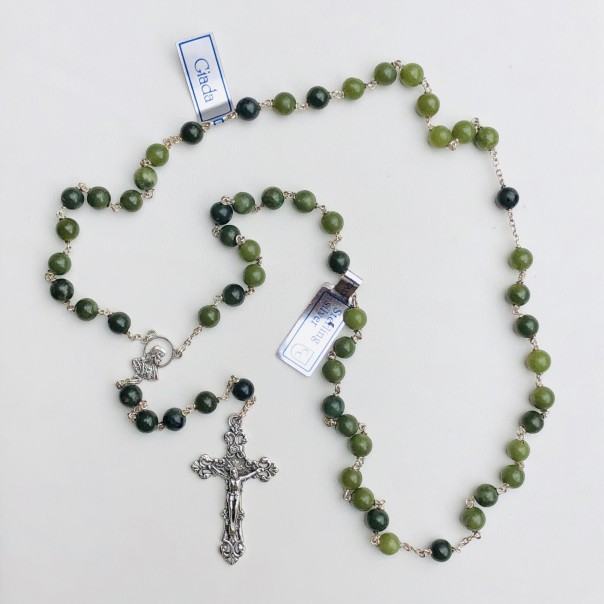 Rosary in silver and jade