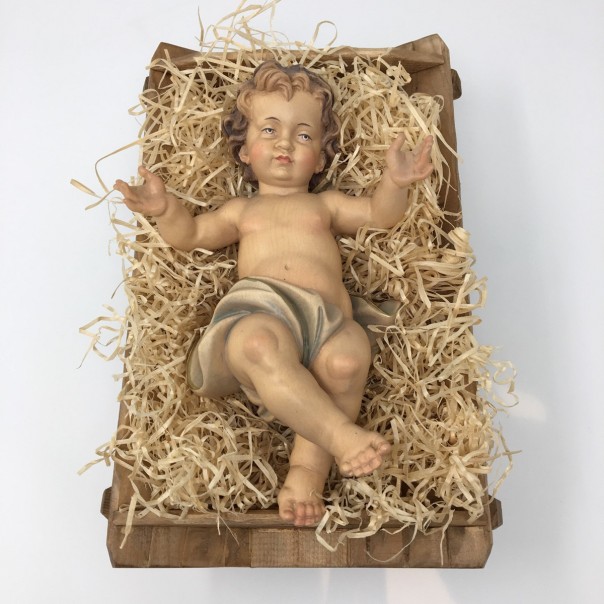 Gesù Bambino in legno barocco con culla
