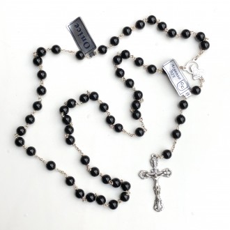 Rosario in onice e argento