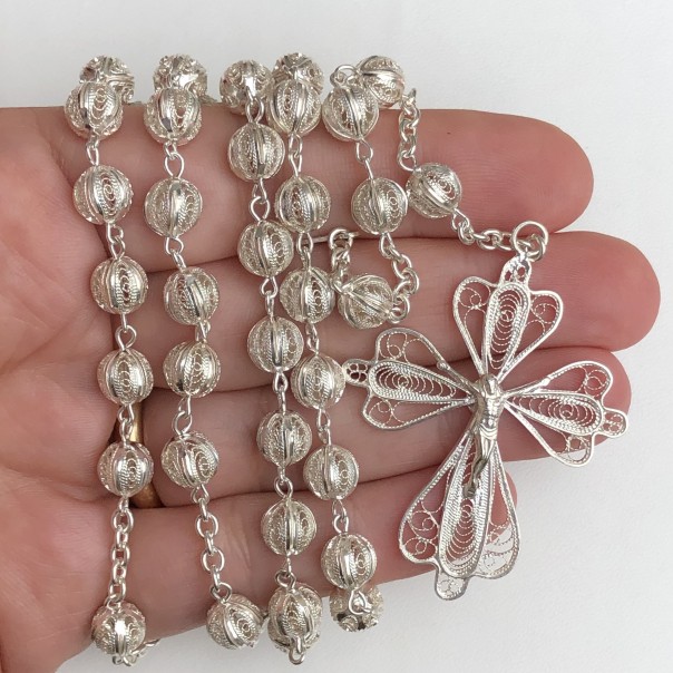 Large silver filigree rosary