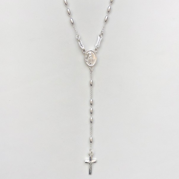 Silver oval grain rosary