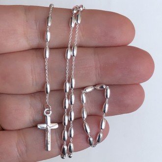 Silver oval grain rosary