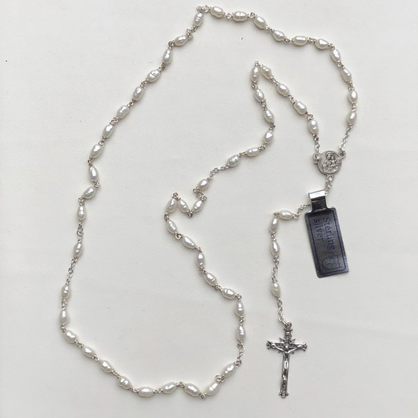 Silver rosary and freshwater pearls