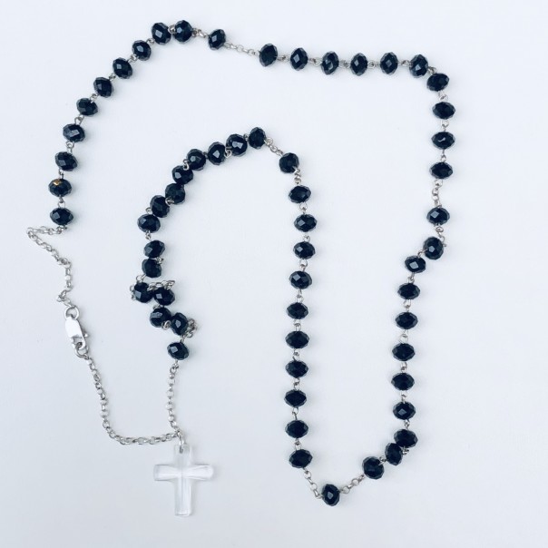 Eternal rosary in silver and black crystal