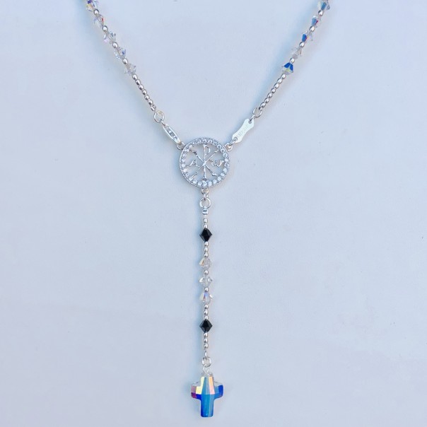 White Swarovski silver neck rosary