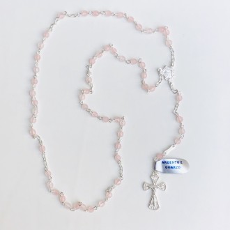 Rosario in argento e quarzo rosa