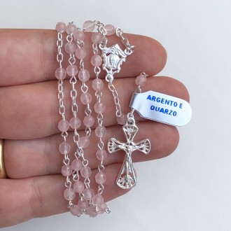 Rosario in argento e quarzo rosa 2