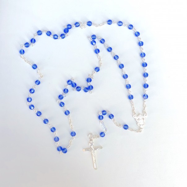 Rosary in silver and blue crystal