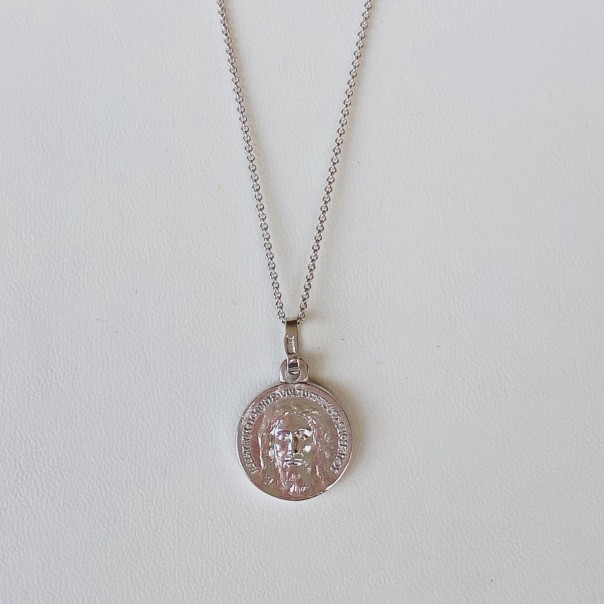Holy Face medal necklace in white gold
