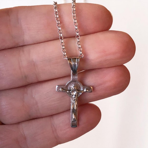 Sterling silver cross of Saint Benedict necklace