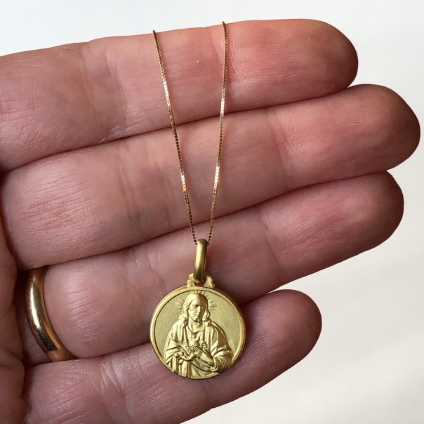 16 mm Gold Scapular Medal Necklace