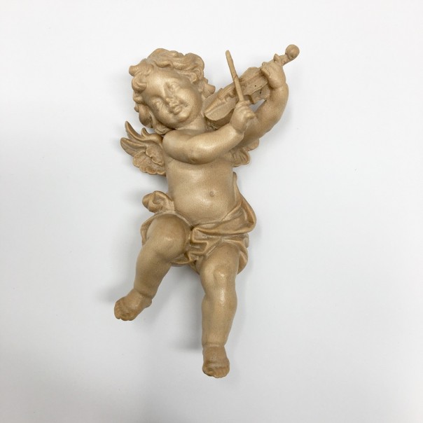 Putto in patinated wood violin