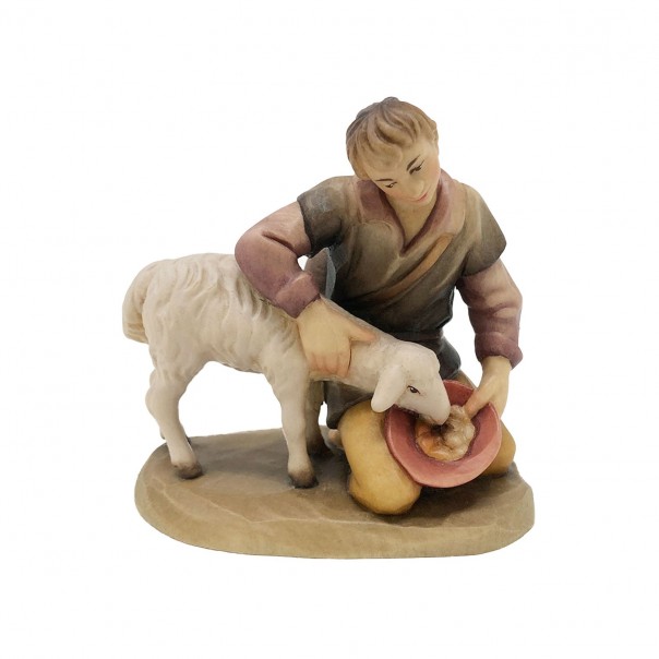 Kneeling shepherd with sheep ANRI Kuolt 12.5 cm