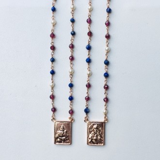 Necklace scapular in 925 silver and rhodocrosite