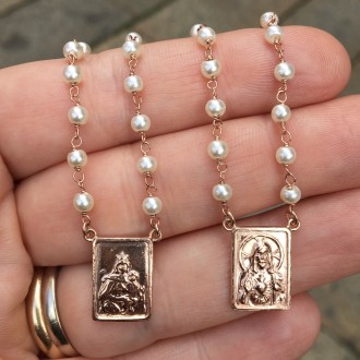 Scapular in rosy silver and pearls 2