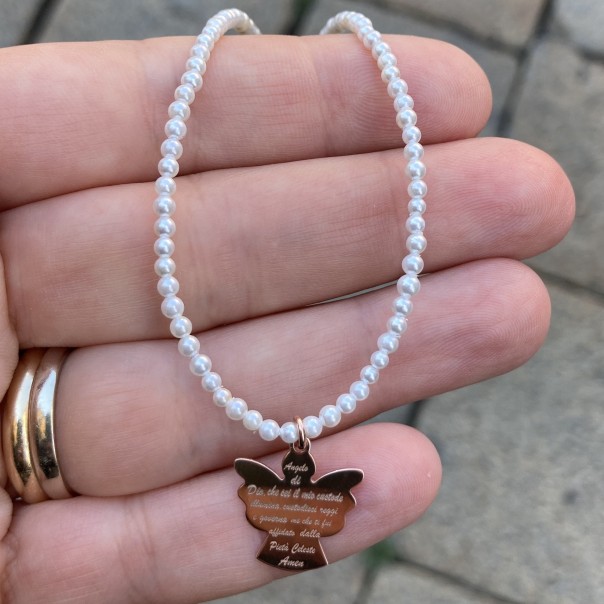 Angel of God pearl prayer necklace