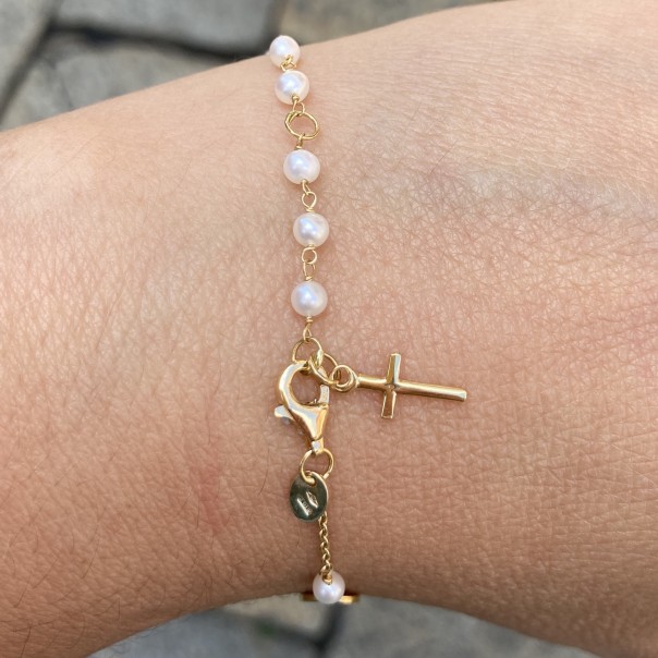 Gold and pearl rosary bracelet