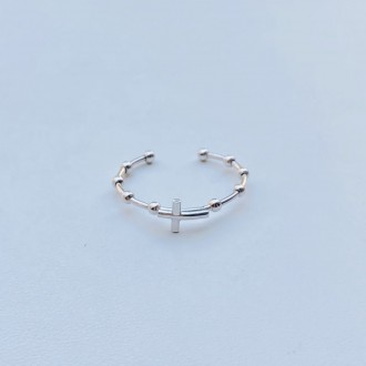 White gold micro cross rosary ring