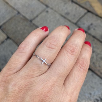 White gold micro cross rosary ring 2