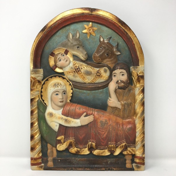 Painted Romanesque nativity to hang