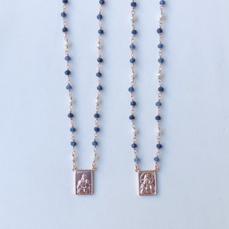 Scapolare in argento rosato con lapis sfaccettato e perle