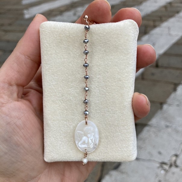 Mono orecchino ti tengo per mano argento rosato e cristallo