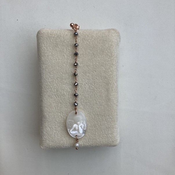 Mono earring I hold you by the hand in rosy silver and crystal
