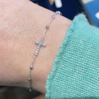 White gold zirconia cross rosary bracelet