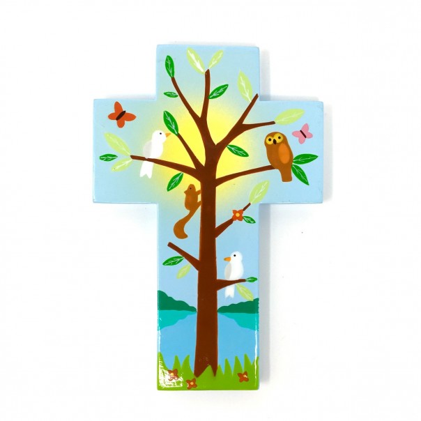 Croce in legno per bambini con L’albero della vita da 15 cm 