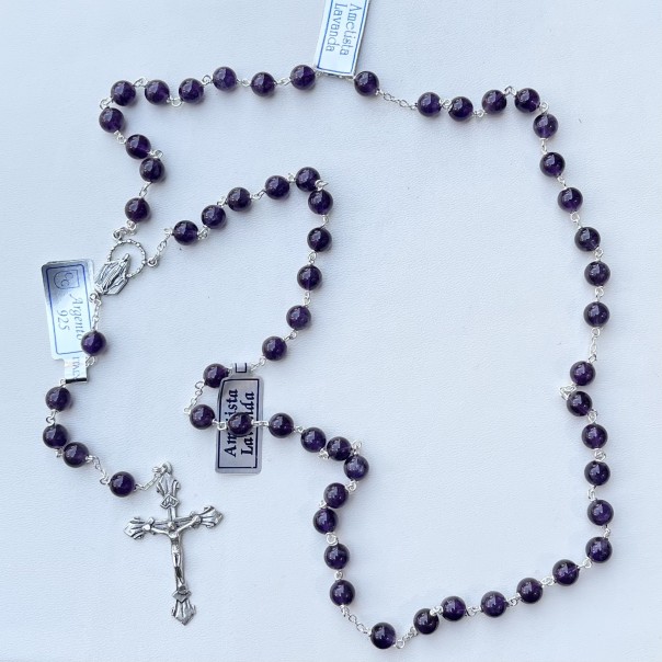 Rosary in silver and amethyst