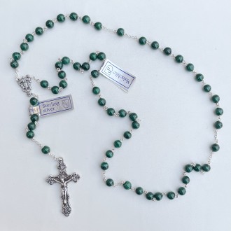 Rosario in argento e malachite