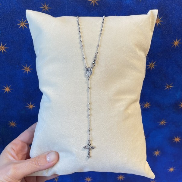 Rosario da collo in argento rodiato