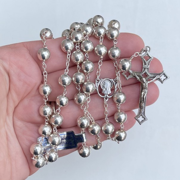 Silver rosary mm 8