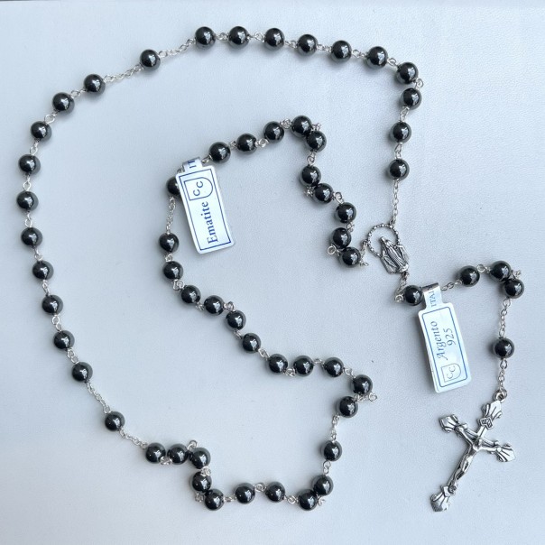 Silver and hematite rosary