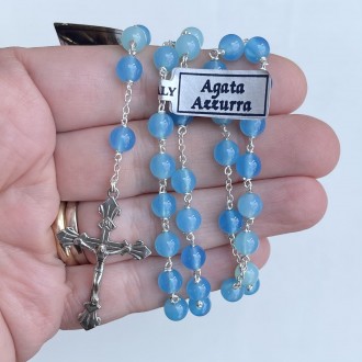 Rosario in argento e agata azzurra mm 6