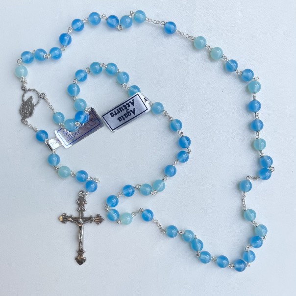 Rosary in silver and blue agate 6 mm