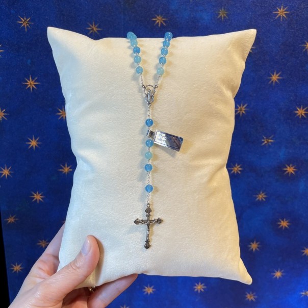Rosary in silver and blue agate 6 mm