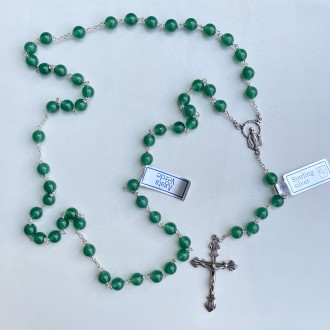 Rosary in silver and green agate 6 mm