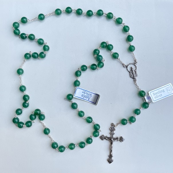Rosary in silver and green agate 6 mm