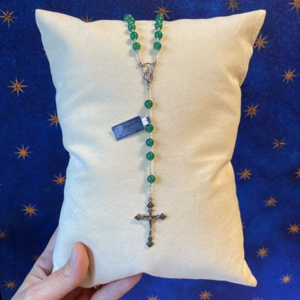 Rosary in silver and green agate 6 mm