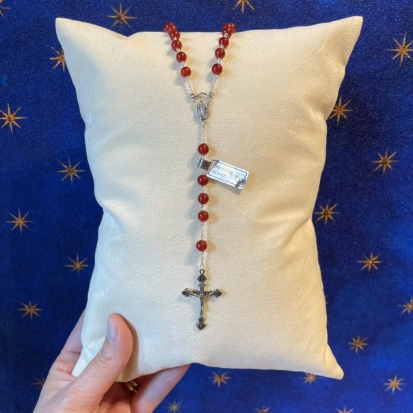 Silver and carnelian rosary 6 mm