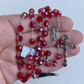 Rosary in sterling silver and ruby crystal 6 mm