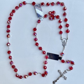Rosary in sterling silver and ruby crystal 6 mm 2