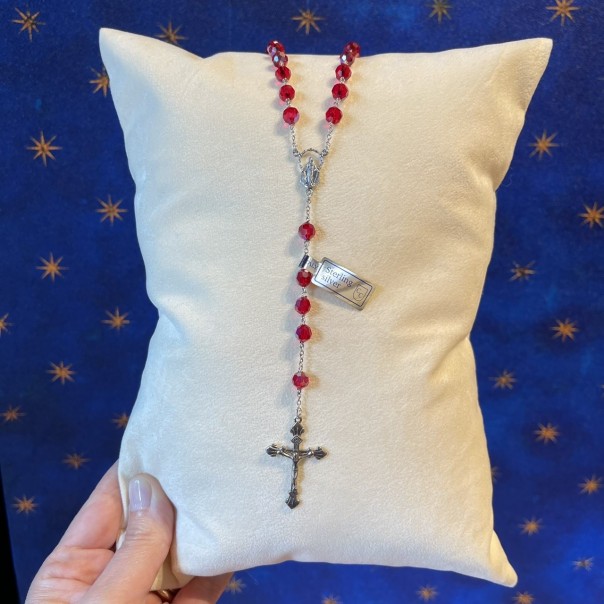 Rosary in sterling silver and ruby crystal 6 mm